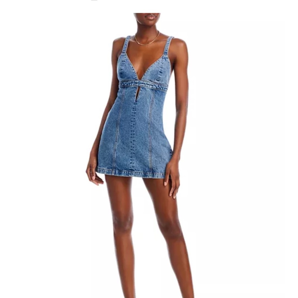 Bardot Neva Denim Jean Mini Dress in Vintage Blue - Size XXL. B106